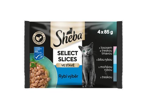 Sheba Selection in sauce rybí výběr 4 x 85 g kapsa bílá ryba,losos,treska,tuňák 