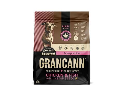 Grancann Chicken & Fisch with Hemp seeds-Puppy all breeds 3 kg s konopným olejem