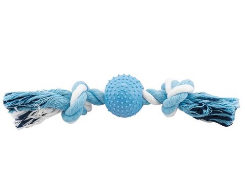 Nayeco hračka pro psa bavlněný uzel 22 cm s kuličkou z tvrdé gumy,  modrá  
