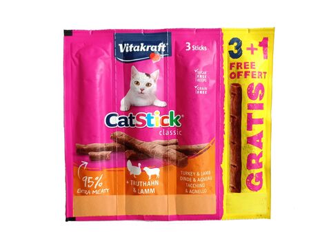 Vitakraft Cat Stick krůta-jehně 3 +1 ks,exp.5/24, 24 g  dárek Vitakraft Liquid-snack kuře 