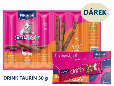 Vitakraft cat Stick krůta & jehně 6 x 6 g +dárek Vitakraft cat drink taurine+Flavour 