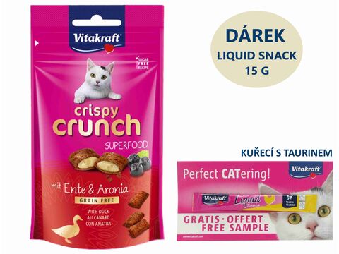 Vitakraft Crispy Crunch 60 g kachní a aronie + dárek Vitakraft cat Liquid-snack kuře 