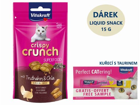 Vitakraft Crispy Crunch 60 g krůtí a chia + dárek Vitakraft cat Liquid-snack kuře 