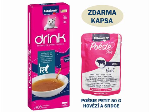 Vitakraft Drink polévka losos + L-Carnitin 5 x 30 g + dárek Vitakraft cat drink taurin 