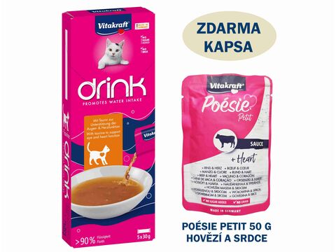 Vitakraft Drink polévka kuře s taurinem 5 x 30 g +dárek Vitakraft Poésie Petit kapsa 50 g 