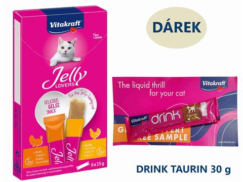 Vitakraft Jelly Lovers kuře, krůta 6 x 15 g +dárek Vitakraft cat drink taurine+Flavour 