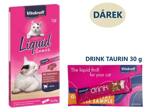 Vitakraft Liquid Snack játra + biotin 6 x 15 g + dárek Vitakraft cat drink taurine+Flavour