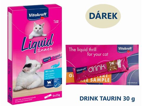 Vitakraft Liquid Snack omega 3-losos 6 x 15 g+ dárek Vitakraft cat drink taurine+Flavour 