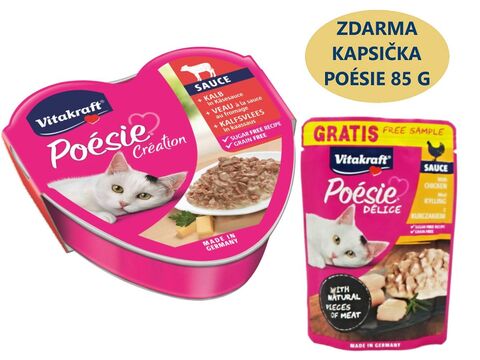 Vitakraft Poésie Création, telecí v sýrové omáčce 85 g, vanička+dárek Vitakraft cat Poésie