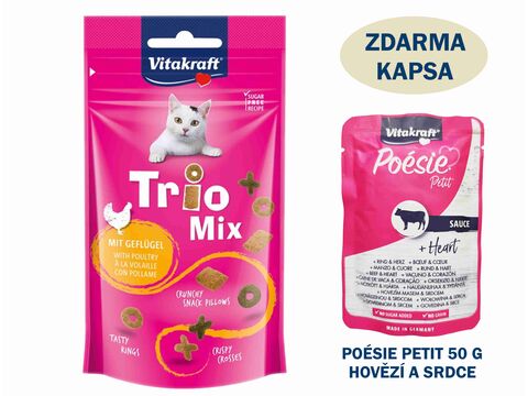 Vitakraft Trio mix drůbeží 60 g + dárek Vitakraft Poésie Petit kapsa 50 g +dárek Vitakraft