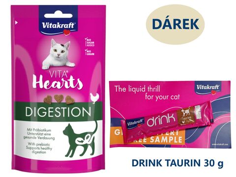 Vitakraft Vita Hearts Digestion -trávení 40 g kuřecí+ dárek Vitakraft cat drink taurine+ 