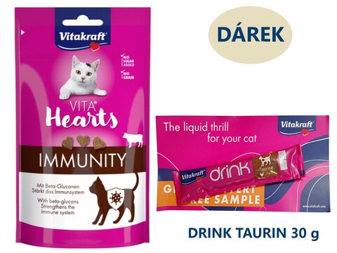Vitakraft Vita Hearts Immunity 40 g hovězí + dárek Vitakraft cat drink taurine+Flavour 
