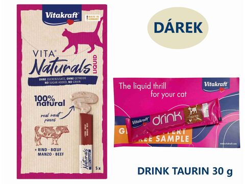 Vitakraft Vita Naturals Cat Liquid 5 x 15 g hovězí +dárek Vitakraft cat drink taurine+Flav