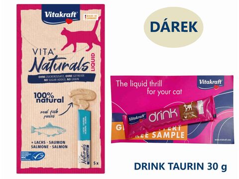 Vitakraft Vita Naturals Cat Liquid 5 x 15 g losos +dárek Vitakraft cat drink taurine+Flavo