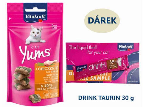 Vitakraft Cat Yums kuřecí s kočičí trávou 40 g +dárek Vitakraft cat drink taurine+Flavour 