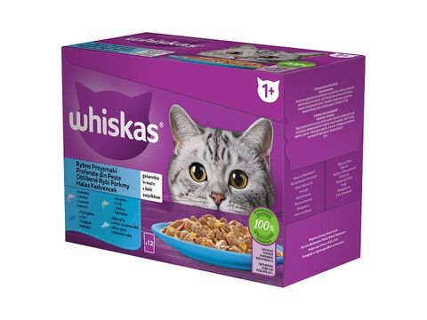 Whiskas Oblíbené rybí pokrmy v želé 12 x 85 g kapsa losos, tuňák, treska, bílá ryba  