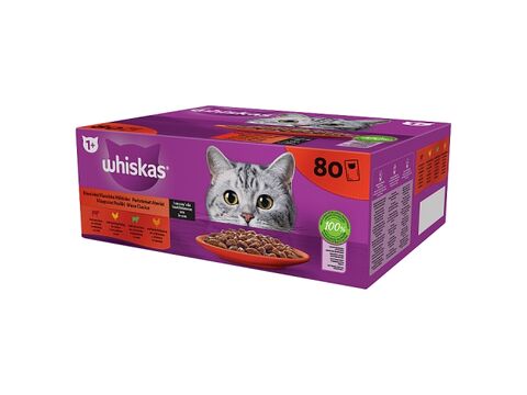 Whiskas Klasické pokrmy ve šťávě 80 x 85 g kapsa kuře,hovězí,jehně,drůbež + Whiskas klíčen