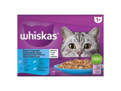 Whiskas Oblíbené rybí pokrmy v želé 12 x 85 g kapsa losos, tuňák, treska, bílá ryba  