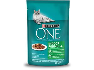 Purina ONE Indoor 85 g kapsa mini filet s tuňákem a fazolky ve šťávě exp. 6/2025