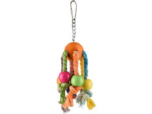 Flamingo hračka bavlněná s kuličkama a zvonkem 19 cm pro střední papoušky
