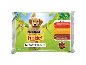 Friskies kapsa pes hovězí,kuře jehně ve šťávě 4 x 100 g 846 SLEVA
