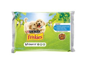 Friskies kapsa pes Junior kuře s mrkví ve šťávě 4 x 100 g 847 SLEVA