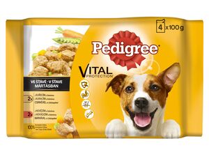 Pedigree adult kuře a zelenina, hovězí a zelenina ve šťávě 4 x 100 g kapsa SLEVA