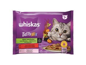 Whiskas Tasty mix, Volba šéfkuchaře ve šťávě 4 x 85 g kapsa, hovězí zelenina,losos a mrkev