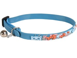 Flamingo obojek zdobený pro kočky Basic 10 mm x 20-32 cm s rolničkou gumový modrý