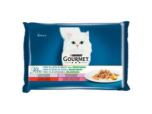 Gourmet kapsa Perle 4 x 85 g Mini filets ve šťávě zel.,tele, zvěř.,hovězí,pstruh