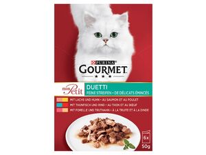 Gourmet mon Petit šťava 6 x 50 g,losos kuře, tuňák hovězí, pstruh, krůta SLEVA