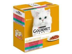 Gourmet gold šťáva 8 x 85 g, 2xkachna s olivama,2xtele.,2xkrálík,2xpstruh 293 SLEVA