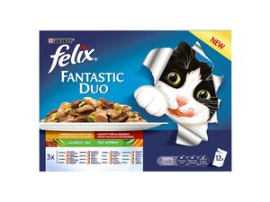 Felix Fantastic DUO v želé 12 x 100 g hovězí s fazolkou,jehně a rajče, 581 SLEVA