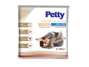 Petty kapsička 4 x 100 g losos a losos / pstruh pro kočku doprodej