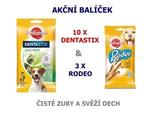 Akční balíček 10 x Pedigree Denta Stix small Daily Fresh 7 ks 110 g + 3 x Rodeo 70 g
