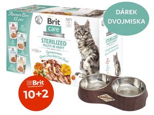 Brit Care Cat Flavour box Steril Fillet in Gravy 12 x 85 g krůt,kach.,sal.,králí kapsa+dár