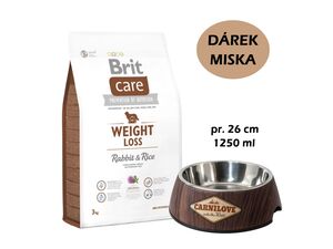 Brit Care Dog Hypoallergenic Weight Loss rabbit & rice 3 kg  +dárek Carnilove nerezová mis