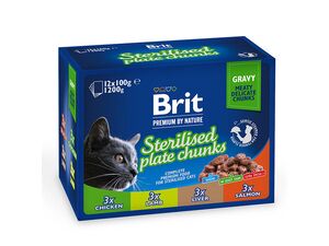 Brit Premium Cat Sterilised Pouches 12 x 100g kuře, jehně,játra,losos
