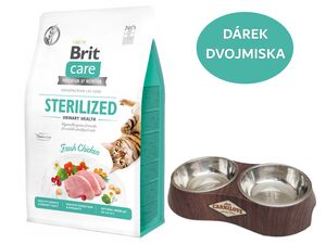 Brit Care Cat Grain-Free Sterilized Urinary Health, 2 kg kuře + dárek Carnilove nerezová d