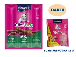 Vitakraft Cat Stick králík-kachna 3 x 6 g+ dárek Vitakraft cat Yums 12 g játrovka