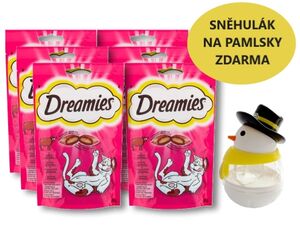 Balíček Dreamies hovězí 6 x60 g + dárek dreamies sněhulák