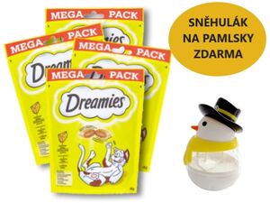 Balíček Dreamies se sýrem 4 x 180 g + dárek dreamies sněhulák