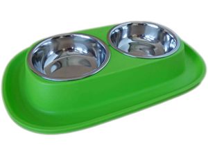 Georplast miska pro psa soft s kovovou dvojmiskou zelená