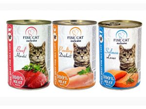 FINE CAT Exclusive konzerva pro kočky 100% masa mix 6 x 400 g hovězí,kuře, losos