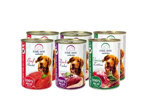 FINE DOG Exclusive konzerva pro psy 100% masa MIX 6 x 400 g hovězí, kachna, zvěřina