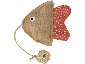 Flamingo hračka pro kočku ryba 23 x 9,5 x 3 cm se šantou a zvonkem textil hnědý