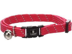Flamingo obojek reflexní pro kočky Elza 10 mm x 20-32 cm s rolničkou,nylon,červený