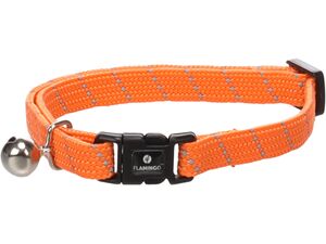 Flamingo obojek reflexní pro kočky Elza 10 mm x 20-32 cm s rolničkou,nylon,oranžový