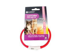 Flamingo LED svítící silikonový obojek 0,5 /20 - 35 cm s aku červený/bílý pro malé psy
