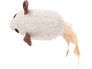 Flamingo hračka pro kočku myš 17 x 6 x 4,8 cm se šantou a peřím, textil, béžová